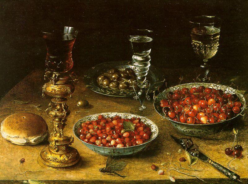 Osias Beert Still Life with Cherries & Strawberries in China Bowls